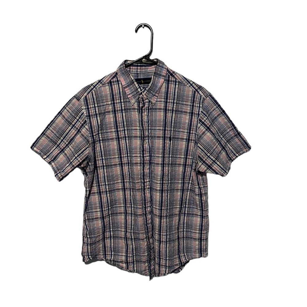 Ralph Lauren Shirt Mens Large Pink Blue Plaid Seersucker Button Up Preppy Pony